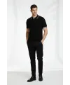 Erkek Fermuarlı Yaka Fitilli Triko Kısa Kollu Regular Fit Tişört T-shirt - Siyah