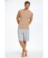 Erkek Fitilli Atlet Sıfır Yaka Slim Fit Arka Baskılı Spor Atlet - Bej