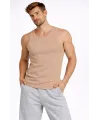 Erkek Fitilli Atlet Sıfır Yaka Slim Fit Arka Baskılı Spor Atlet - Bej
