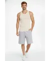 Erkek Fitilli Atlet Sıfır Yaka Slim Fit Arka Baskılı Spor Atlet - Krem