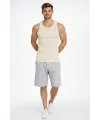 Erkek Fitilli Atlet Sıfır Yaka Slim Fit Arka Baskılı Spor Atlet - Krem