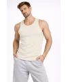 Erkek Fitilli Atlet Sıfır Yaka Slim Fit Arka Baskılı Spor Atlet - Krem