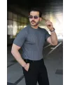 Erkek Fitilli Bisiklet Yaka Kısa Kollu Tişört