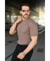 Erkek Fitilli Bisiklet Yaka Kısa Kollu Tişört