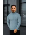 Erkek Fitilli Triko Kazak 2li Set Bebek Mavisi Siyah Regular Balıkcı Yaka Tam Boğazlı Triko Seti Modeli Kazak