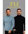 Erkek Fitilli Triko Kazak 2li Set Bebek Mavisi Siyah Regular Balıkcı Yaka Tam Boğazlı Triko Seti Modeli Kazak