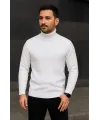 Erkek Fitilli Triko Kazak 2li Set Beyaz Siyah Regular Balıkcı Yaka Tam Boğazlı Triko Seti Modeli Kazak
