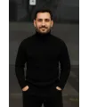 Erkek Fitilli Triko Kazak 2li Set Beyaz Siyah Regular Balıkcı Yaka Tam Boğazlı Triko Seti Modeli Kazak