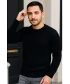 Erkek Fitilli Triko Kazak 2’li Set – Siyah - Beyaz, Kalın Dokuma Pamuklu Regular Fit Bisiklet Yaka Uzun Kollu Rahat Kışlık Kazak Kombini