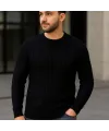 Erkek Fitilli Triko Kazak 2’li Set – Siyah - Beyaz, Kalın Dokuma Pamuklu Regular Fit Bisiklet Yaka Uzun Kollu Rahat Kışlık Kazak Kombini