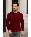 Erkek Fitilli Triko Kazak 2’li Set – Siyah - Bordo, Kalın Dokuma Pamuklu Regular Fit Bisiklet Yaka Uzun Kollu Rahat Kışlık Kazak Kombini