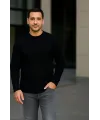 Erkek Fitilli Triko Kazak 2’li Set – Siyah - Bordo, Kalın Dokuma Pamuklu Regular Fit Bisiklet Yaka Uzun Kollu Rahat Kışlık Kazak Kombini