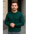 Erkek Fitilli Triko Kazak 2’li Set Siyah Haki Kalın Dokuma Pamuklu Regular Fit Bisiklet
