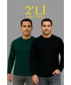Erkek Fitilli Triko Kazak 2’li Set Siyah Haki Kalın Dokuma Pamuklu Regular Fit Bisiklet