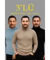Erkek Fitilli Triko Kazak 3lÜ Set Bebek Mavisi Bej Siyah Regular Balıkcı Yaka Tam Boğazlı Triko Seti Modeli Kazak