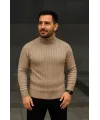 Erkek Fitilli Triko Kazak 3lÜ Set Bej Haki Siyah Regular Balıkcı Yaka Tam Boğazlı Triko Seti Modeli Kazak