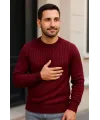 Erkek Fitilli Triko Kazak 3lü Set Beyaz Bordo Siyah Regular Fit Bisiklet Yaka Triko Seti