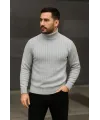 Erkek Fitilli Triko Kazak 3lÜ Set Gri Haki Siyah Regular Balıkcı Yaka Tam Boğazlı Triko Seti Modeli Kazak