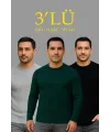 Erkek Fitilli Triko Kazak 3lü Set Gri Haki Siyah Regular Fit Bisiklet Yaka Triko Seti Modeli Kazak