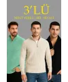 Erkek Fitilli Triko Kazak 3’lü Set – Mint Yeşili, Siyah, Bej Kalın Dokuma Pamuklu Regular Fit V Yaka Fermuarlı Uzun Kollu Rahat Kışlık Kazak Kombini