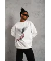 Erkek Güvercin Baskılı Sweatshirt - Beyaz