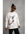Erkek Güvercin Baskılı Sweatshirt - Beyaz