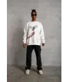 Erkek Güvercin Baskılı Sweatshirt - Beyaz