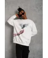Erkek Güvercin Baskılı Sweatshirt - Beyaz