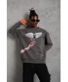 Erkek Güvercin Baskılı Sweatshirt - Gri