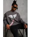 Erkek Güvercin Baskılı Sweatshirt - Gri