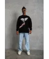 Erkek Güvercin Baskılı Sweatshirt - Siyah