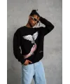 Erkek Güvercin Baskılı Sweatshirt - Siyah