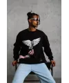 Erkek Güvercin Baskılı Sweatshirt - Siyah