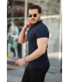 Erkek Hakim Yaka Dokuma Pamuklu Kumaş Kısa Kollu T-shirt