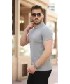 Erkek Hakim Yaka Dokuma Pamuklu Kumaş Kısa Kollu T-shirt