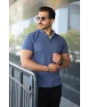 Erkek Hakim Yaka Dokuma Pamuklu Kumaş Kısa Kollu Tişört