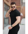 Erkek Ince çizgi Dokulu Bisiklet Yaka Kısa Kollu T-shirt
