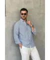 Erkek İnce Çizgili Gofre Kumaş Rahat Kalıp Gömlek