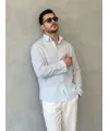 Erkek İnce Çizgili Gofre Kumaş Rahat Kalıp Gömlek