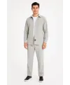 Erkek Kadife Oversize Takım Gömlek Pantolon İkili Set - Gri