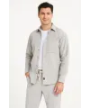 Erkek Kadife Oversize Takım Gömlek Pantolon İkili Set - Gri