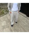 Erkek Kadife Oversize Takım Gömlek Pantolon İkili Set - Gri