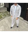Erkek Kadife Oversize Takım Gömlek Pantolon İkili Set - Gri