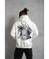 Erkek Kanguru Cep Baskılı Kapüşonlu Sweatshirt - Beyaz