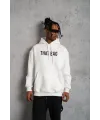 Erkek Kanguru Cep Baskılı Kapüşonlu Sweatshirt - Beyaz