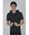 Erkek Kapşonlu Slim Fit T-shirt - Siyah