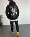 Erkek Kapşonlu Sweatshirt – Oversize Üç İplik Şardonlu Hoodie, “Other Lives” Ön - Arka Baskılı, Kanguru Cepli, Kışlık Rahat Günlük Stil - Siyah