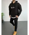 Erkek Kapşonlu Sweatshirt – Oversize Üç İplik Şardonlu Hoodie, “Other Lives” Ön - Arka Baskılı, Kanguru Cepli, Kışlık Rahat Günlük Stil - Siyah