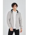 Erkek Kapüşonlu Düz Fermuarlı Hırka - Boyalı Gri