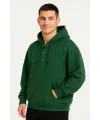 Erkek Kapüşonlu Hoodie Cepli Çıtçıtlı 3 İplik Pamuklu Sweatshirt - Haki